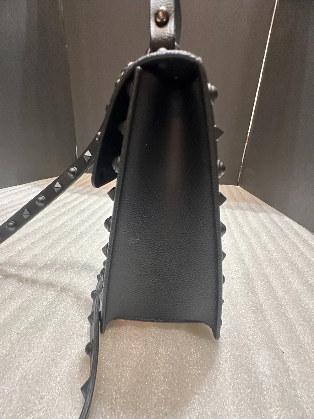 Black Studded Top-Handle Shoulder Bag - Elegant Everyday